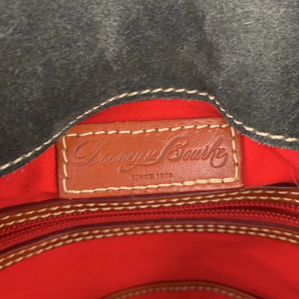 Dooney & Bourke Leather Suede Shoulder Bag Gray Brown Gold Red Lined Pockets - Picture 12 of 16